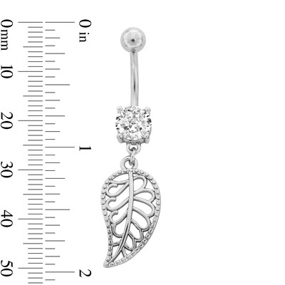 Stainless Steel CZ Leaf Dangle Belly Ring - 14G 7/16"