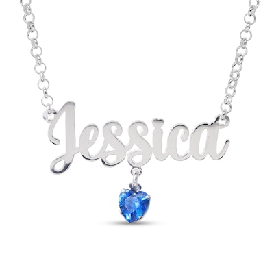 Sterling Silver Birthstone Name Rolo Necklace - 16"