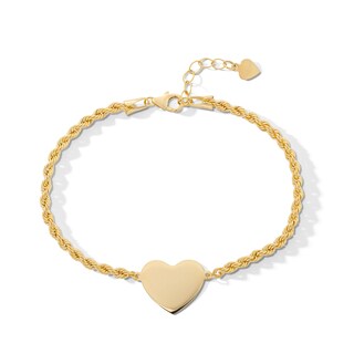 10K Hollow Gold Heart Rope Chain Bracelet - 7" + 1"