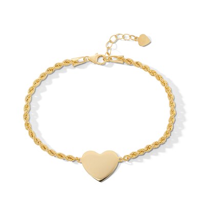 10K Hollow Gold Heart Rope Chain Bracelet - 7" + 1"