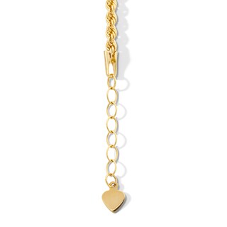 10K Hollow Gold Heart Rope Chain Bracelet - 7" + 1"