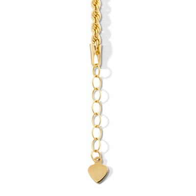 10K Hollow Gold Heart Rope Chain Bracelet - 7" + 1"