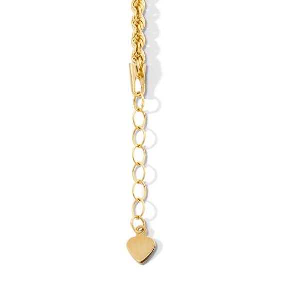 10K Hollow Gold Heart Rope Chain Bracelet - 7" + 1"