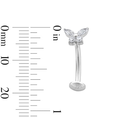 Stainless Steel CZ Butterfly Floating Belly Ring - 14G 7/16"