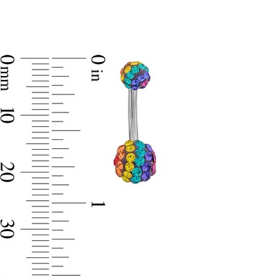Stainless Steel Crystal Rainbow Double Ball Belly Ring - 14G 3/8"