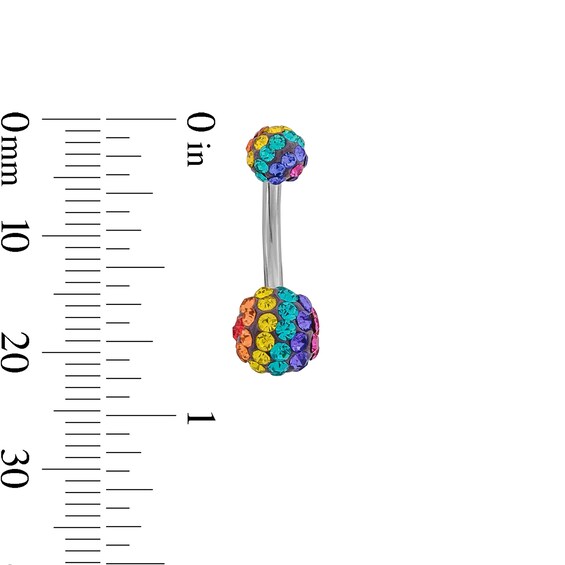 Stainless Steel Crystal Rainbow Double Ball Belly Ring - 14G 3/8"