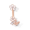 Thumbnail Image 1 of Rose Ion Plated CZ and Enamel Flower and Butterfly Belly Ring - 14G 7/16"