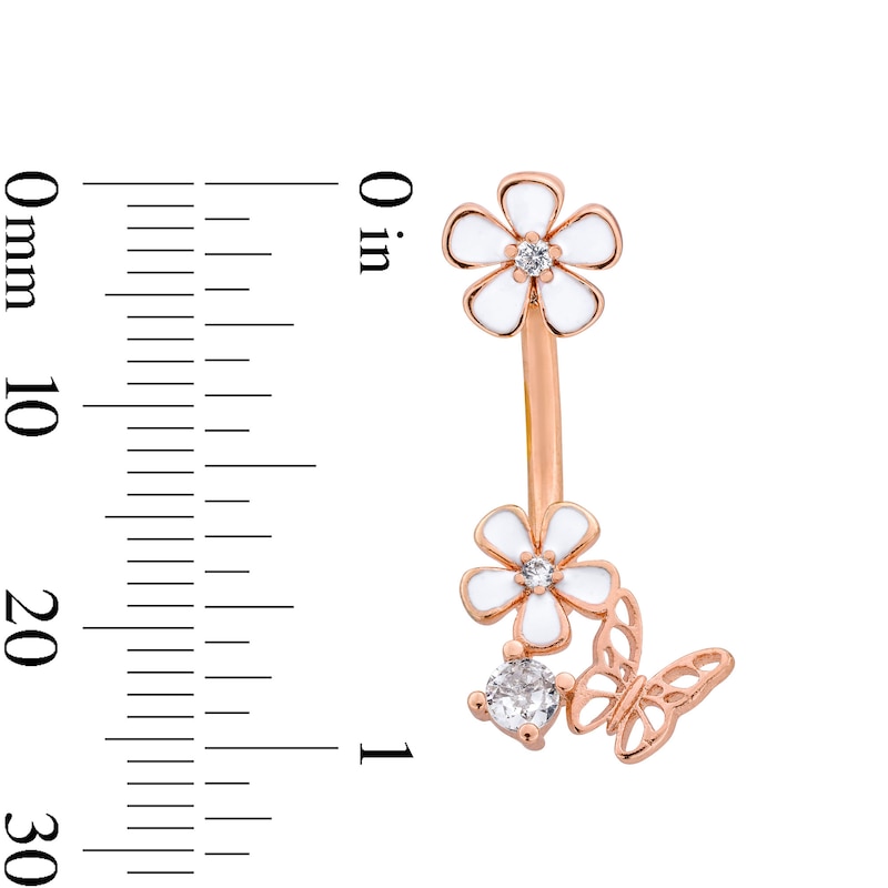 Main Image 3 of Rose Ion Plated CZ and Enamel Flower and Butterfly Belly Ring - 14G 7/16"