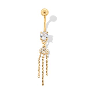Yellow Ion Plated CZ Cloud Chains Dangle Belly Ring - 14G 7/16"