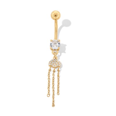 Yellow Ion Plated CZ Cloud Chains Dangle Belly Ring - 14G 7/16"