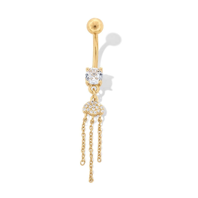 Yellow Ion Plated CZ Cloud Chains Dangle Belly Ring - 14G 7/16"