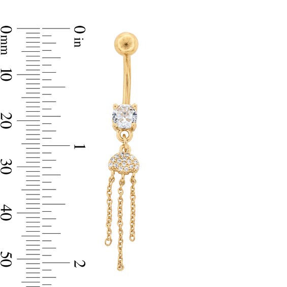 Yellow Ion Plated CZ Cloud Chains Dangle Belly Ring - 14G 7/16"