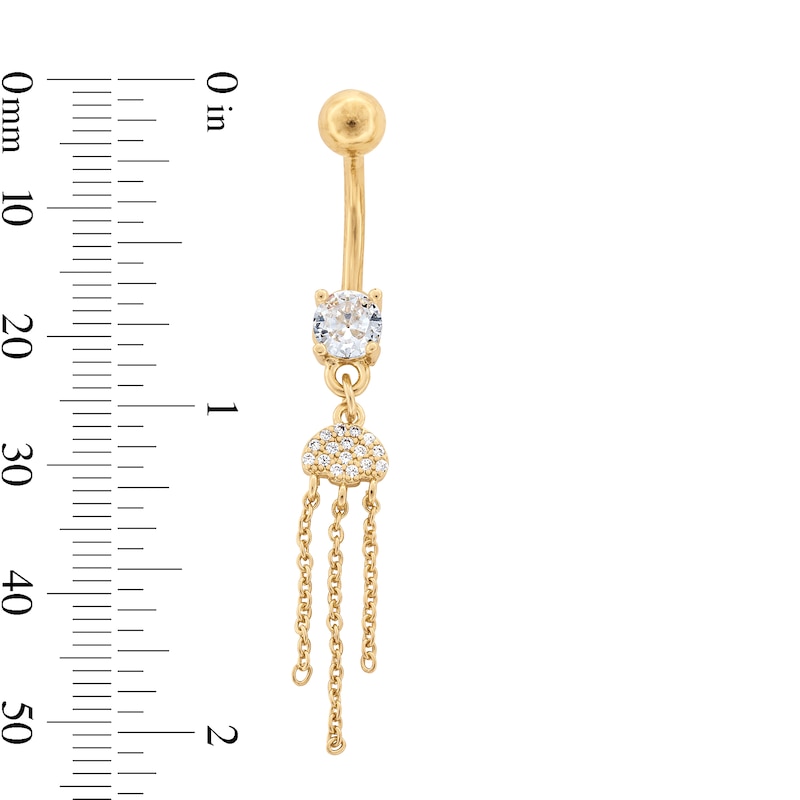 Main Image 2 of Yellow Ion Plated CZ Cloud Chains Dangle Belly Ring - 14G 7/16"