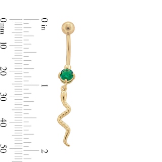 Yellow Ion Plated Green Simulated Crystal Snake Dangle Belly Ring - 14G 7/16"