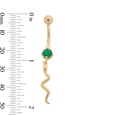 Yellow Ion Plated Green Simulated Crystal Snake Dangle Belly Ring - 14G 7/16"