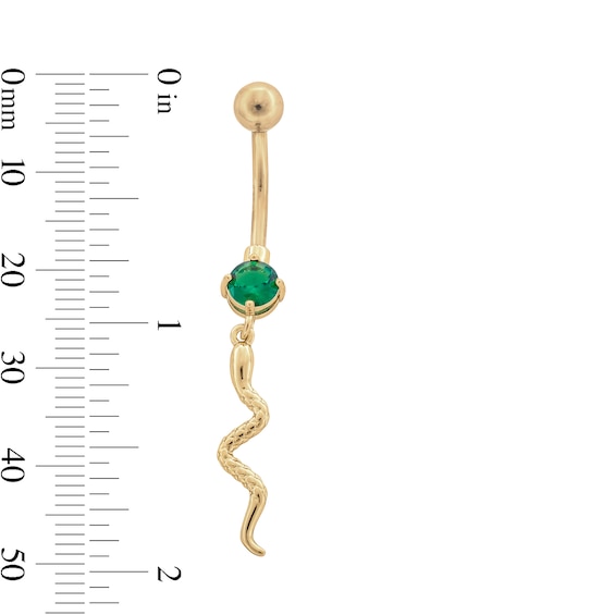 Yellow Ion Plated Green Simulated Crystal Snake Dangle Belly Ring - 14G 7/16"