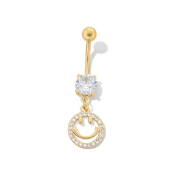 Yellow Ion Plated CZ Smiley Dangle Belly Ring - 14G 7/16"
