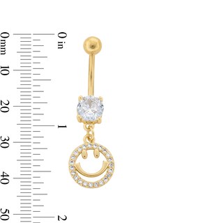 Yellow Ion Plated CZ Smiley Dangle Belly Ring - 14G 7/16"
