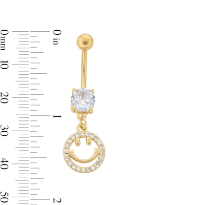 Yellow Ion Plated CZ Smiley Dangle Belly Ring - 14G 7/16"