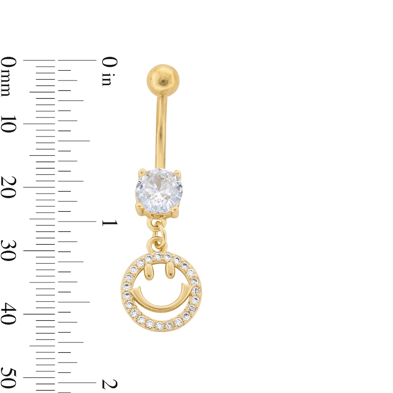 Main Image 2 of Yellow Ion Plated CZ Smiley Dangle Belly Ring - 14G 7/16"