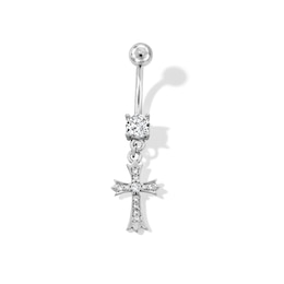Stainless Steel CZ Cross Dangle Belly Ring - 14G 7/16"
