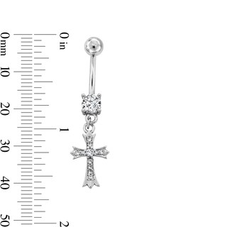 Stainless Steel CZ Cross Dangle Belly Ring - 14G 7/16"