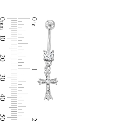 Stainless Steel CZ Cross Dangle Belly Ring - 14G 7/16"