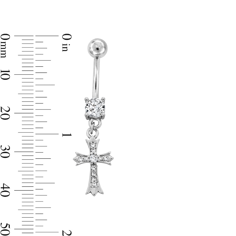 Main Image 2 of Stainless Steel CZ Cross Dangle Belly Ring - 14G 7/16"