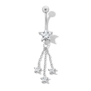 Stainless Steel CZ Star Chains Dangle Belly Ring - 14G 7/16"