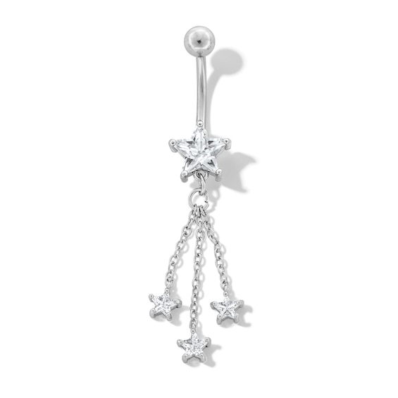 Stainless Steel CZ Star Chains Dangle Belly Ring - 14G 7/16"