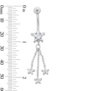 Stainless Steel CZ Star Chains Dangle Belly Ring - 14G 7/16"