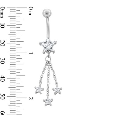 Stainless Steel CZ Star Chains Dangle Belly Ring - 14G 7/16"