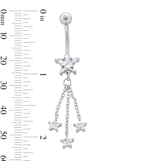 Stainless Steel CZ Star Chains Dangle Belly Ring - 14G 7/16"