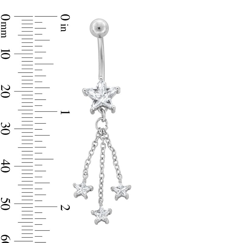 Main Image 2 of Stainless Steel CZ Star Chains Dangle Belly Ring - 14G 7/16"