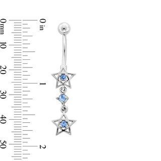 Stainless Steel Blue CZ Star Dangle Belly Ring - 14G 7/16"