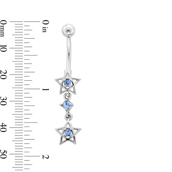 Stainless Steel Blue CZ Star Dangle Belly Ring - 14G 7/16"