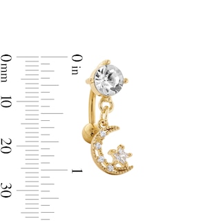 Yellow Ion Plated CZ Moon and Star Belly Ring - 14G 7/16"