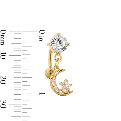 Yellow Ion Plated CZ Moon and Star Belly Ring - 14G 7/16"