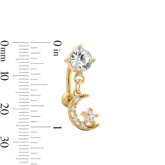 Yellow Ion Plated CZ Moon and Star Belly Ring - 14G 7/16"