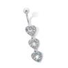 Thumbnail Image 1 of Stainless Steel Iridescent CZ Triple Heart Belly  Ring - 14G 7/16"