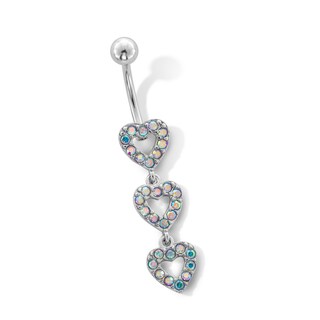 Stainless Steel Iridescent CZ Triple Heart Belly  Ring - 14G 7/16"