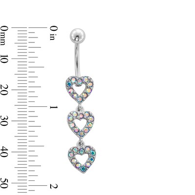Stainless Steel Iridescent CZ Triple Heart Belly  Ring - 14G 7/16"