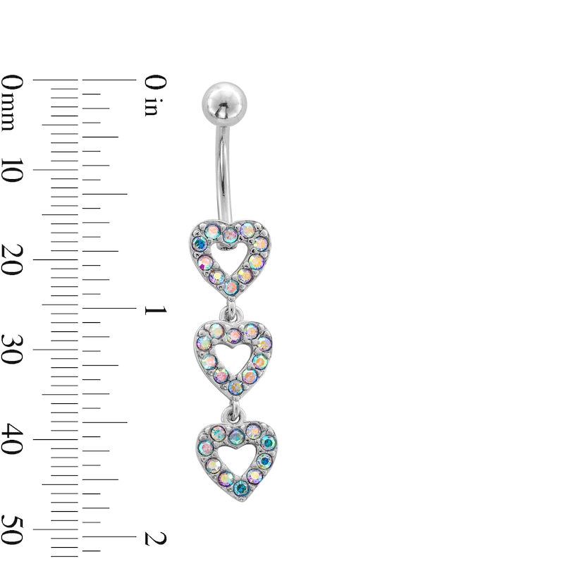 Main Image 2 of Stainless Steel Iridescent CZ Triple Heart Belly  Ring - 14G 7/16"
