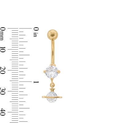 Yellow Ion Plated CZ Planet Dangle Belly Ring - 14G 7/16"