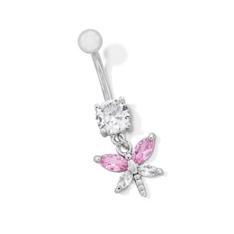 Stainless Steel Pink CZ Dragonfly Belly Ring - 14G 7/16"