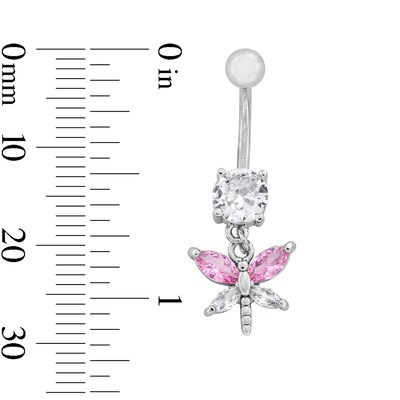 Stainless Steel Pink CZ Dragonfly Belly Ring - 14G 7/16"