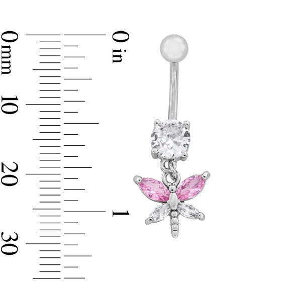 Stainless Steel Pink CZ Dragonfly Belly Ring - 14G 7/16"