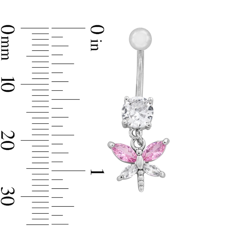 Main Image 3 of Stainless Steel Pink CZ Dragonfly Belly Ring - 14G 7/16"