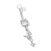 Thumbnail Image 1 of Stainless Steel CZ Heart And Butterfly Belly Ring - 14G 7/16"