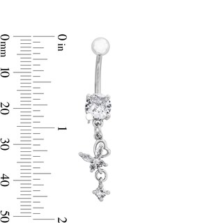 Stainless Steel CZ Heart And Butterfly Belly Ring - 14G 7/16"